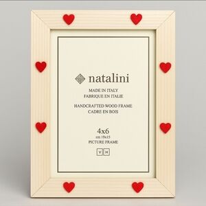 Natalini 4x6 Handcrafted Wood Picture Frame w/ Red Hearts – Made in Italy